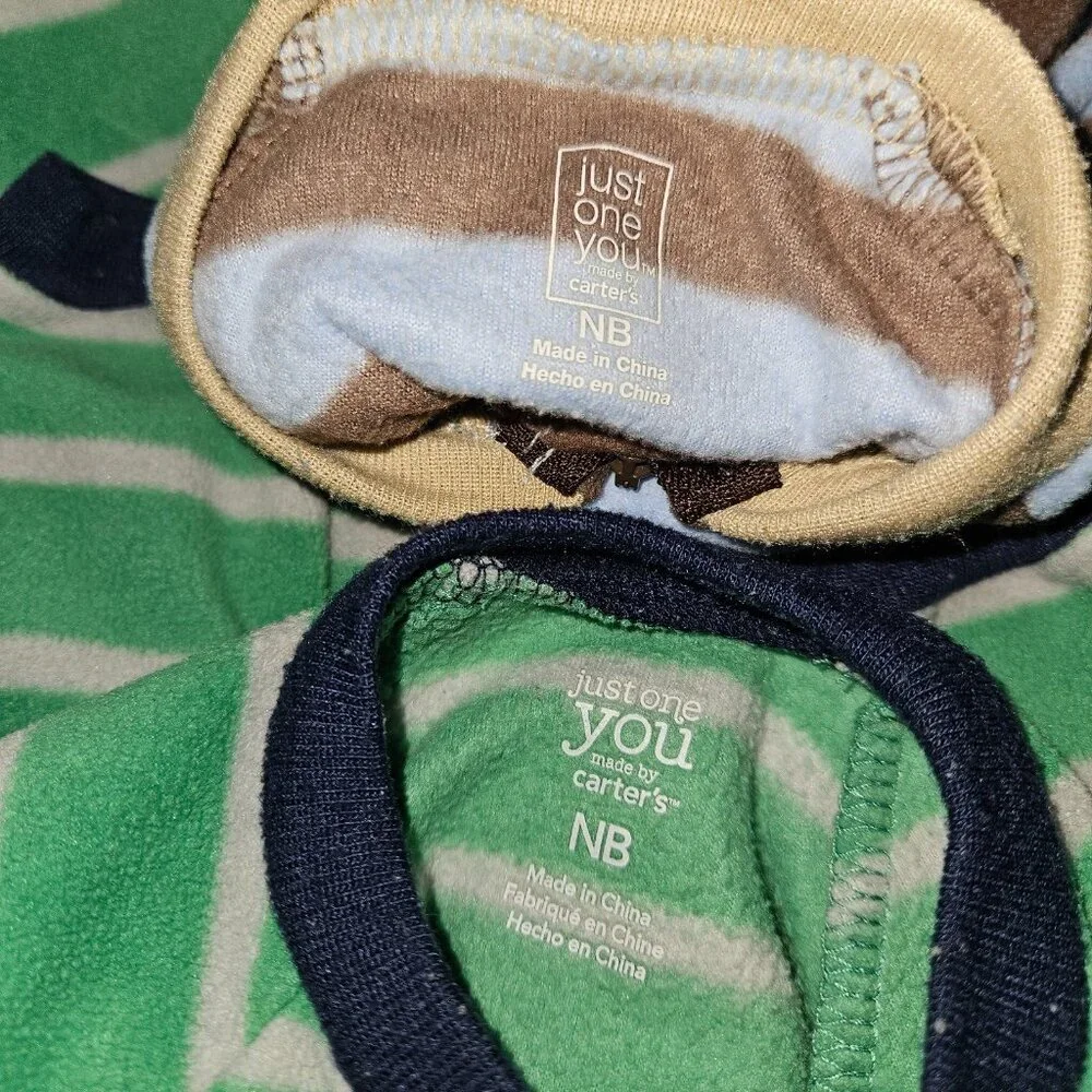 2 Carter's Baby Boy Fleece Footie Pajamas Lot NB Newborn Little Brother Dogs